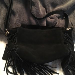 Genuine suede trim fringe crossbody